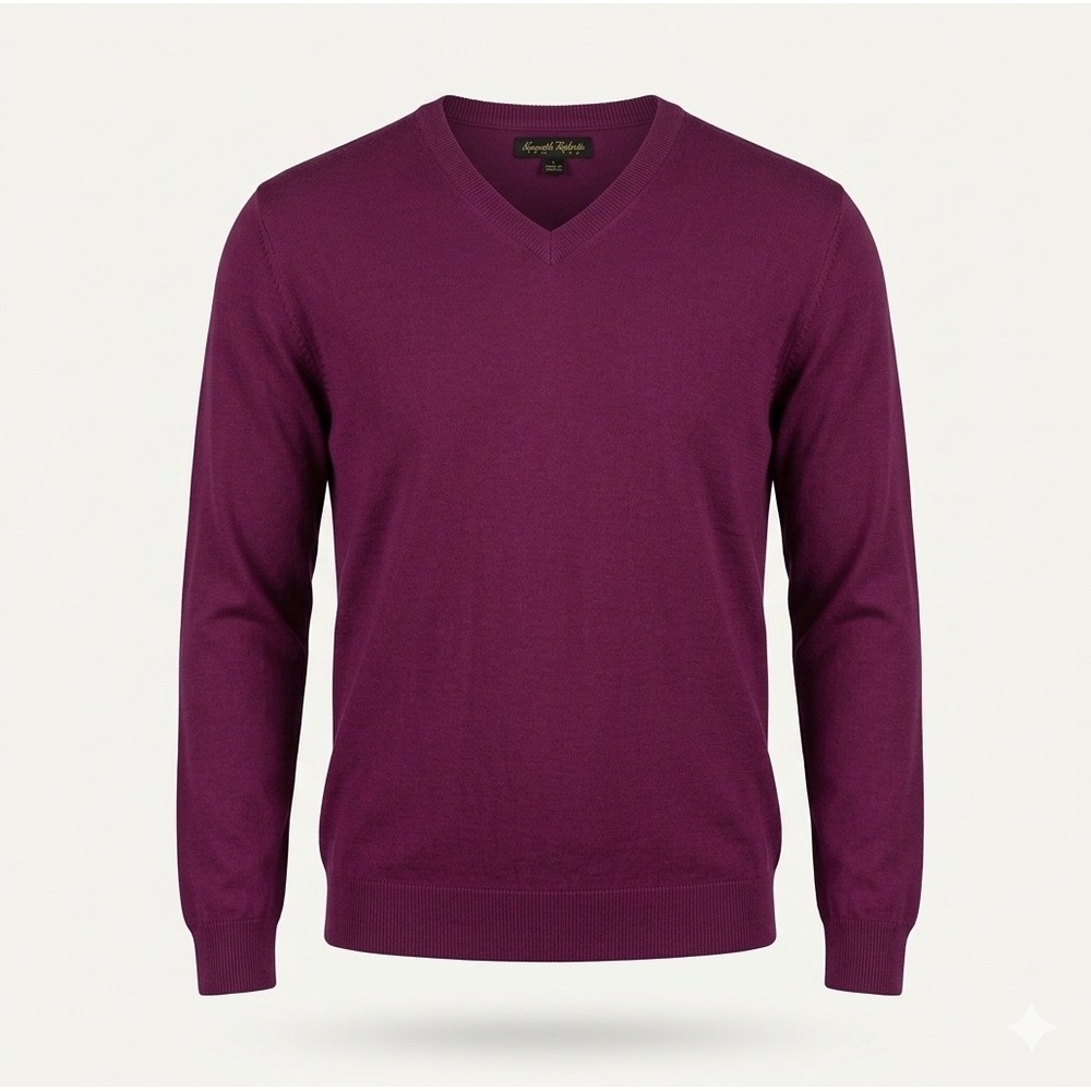 Kenneth Roberts Mens V-Neck Knit Sweater Silk Cotton Lightweight Magenta Pink L